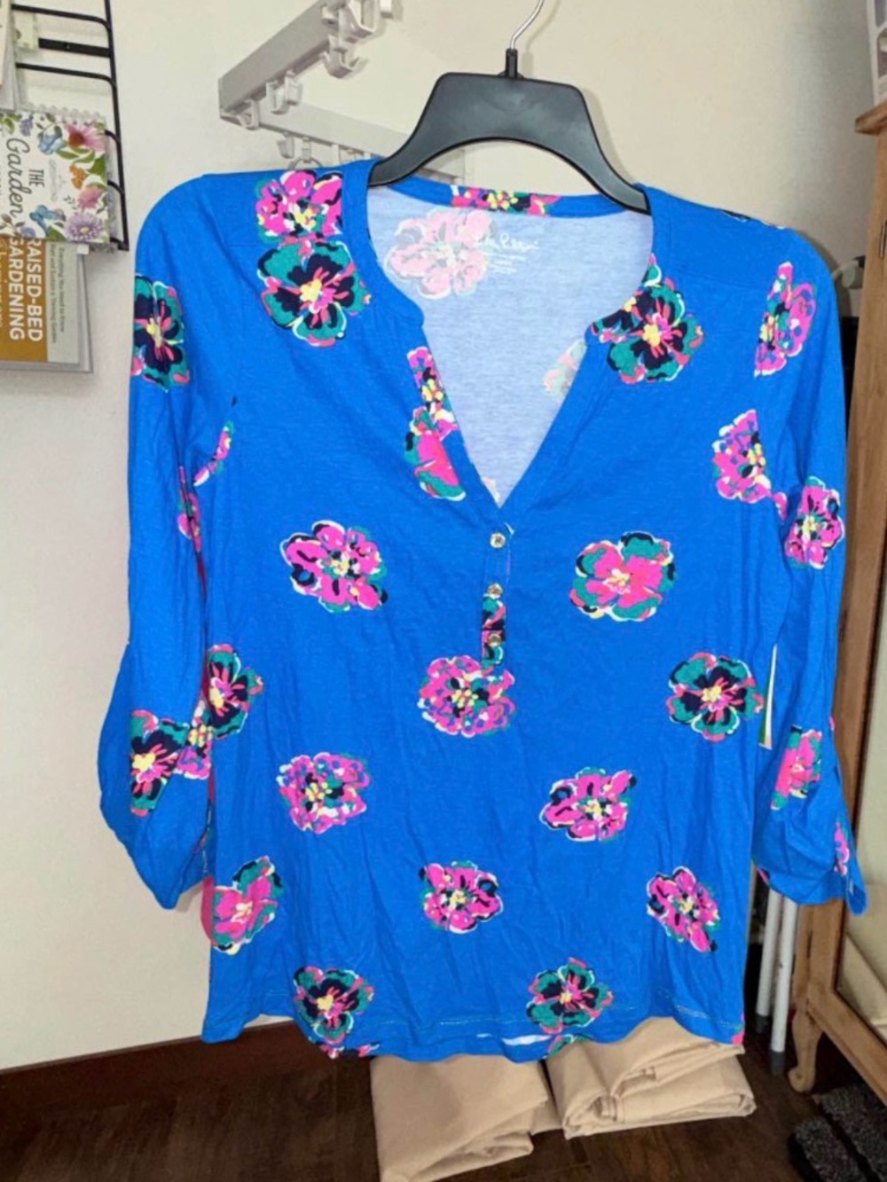Lilly Pulitzer Royal Blue Floral Henley Top